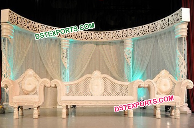 Asian Wedding White Fiber Carved Pillar Stage