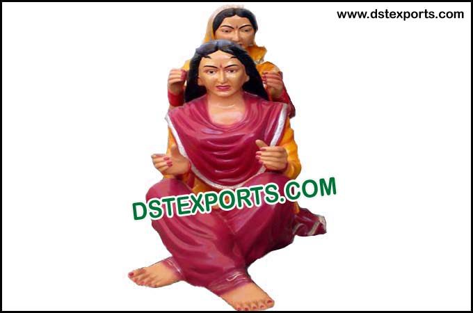 Punjabi Lady With Comb Fiber Statues
