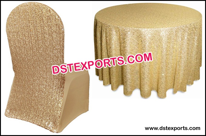 Wedding Gold Glitter Chair Cover and Tablecloth