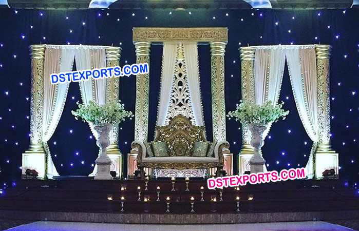 Gold Pillar Pakistani Wedding Stage