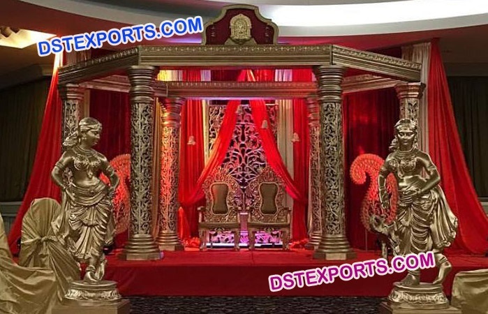Indian Wedding Gold Carved Mandap Set