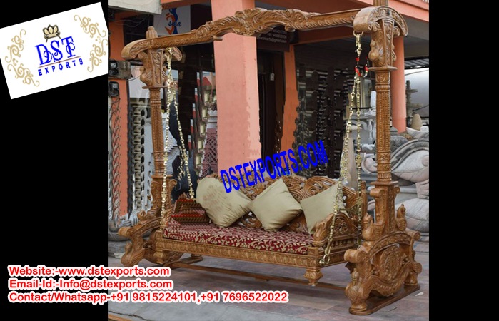 Royal Indian Wooden Carved Swing Jhula