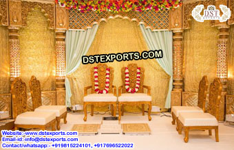 Golden Wooden carved Chairs for Mandap