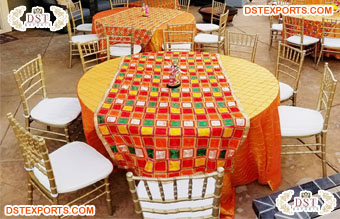 Punjabi Wedding Table Decor Phulkari Overlays
