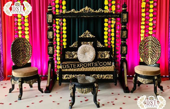 Royal Black Gold Wedding Swing Seat & Chairs