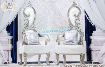White & Silver Paisley Style Bride Groom Chairs