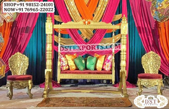 South Asian Wedding Golden Swing with Chairs