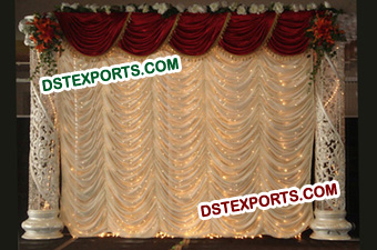 Wedding Stage Backdrop With maroon Swags