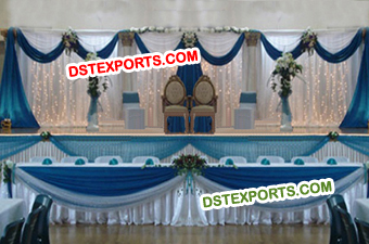 Wedding Stage White Blue Backdrop Curtains