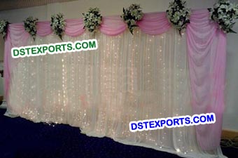 Wedding Stage Silver Pink Swags Backdrop