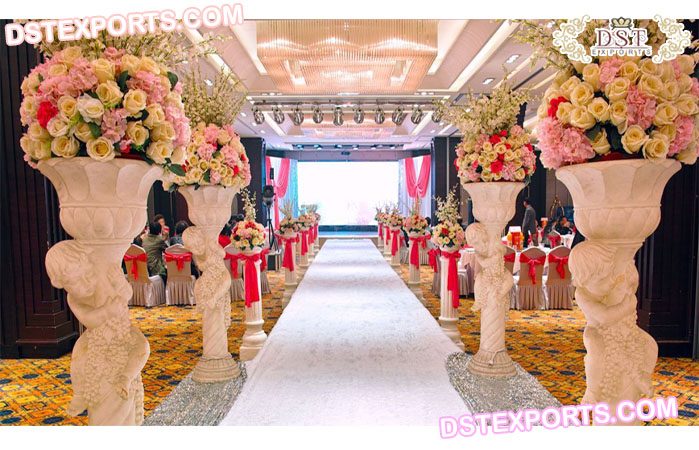 Western Wedding Walkway Pillars & Angelic Statue