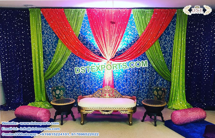 Muslim Mehndi Stage Embroidered Backdrops
