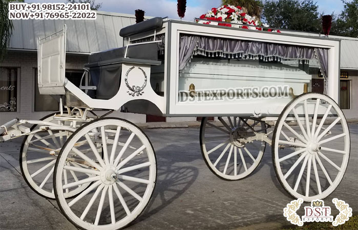 Traditional Horse Drawn White Hearse Carriage