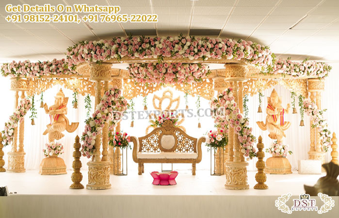 Prettiest Wooden Carved Triveni Mandap for Wedding
