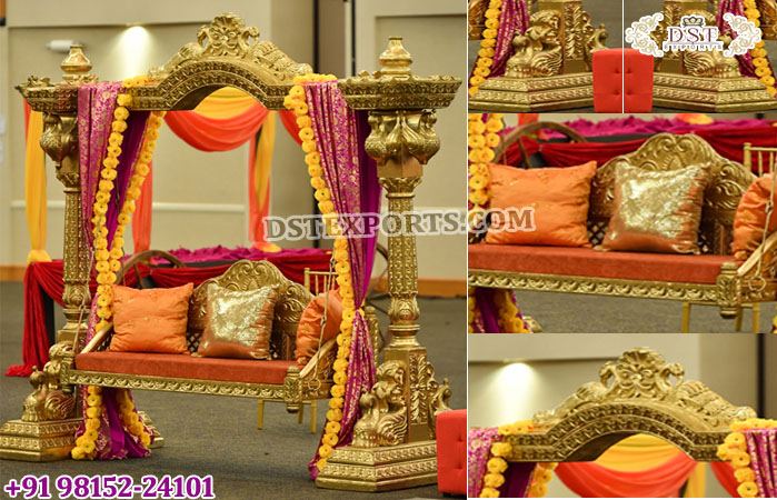 Stylish Golden Swan Swing for Mehndi Ceremony Deco