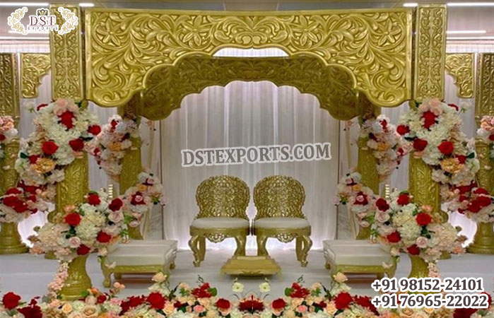 Dazzling Indian Wedding Marwari Golden Mandap