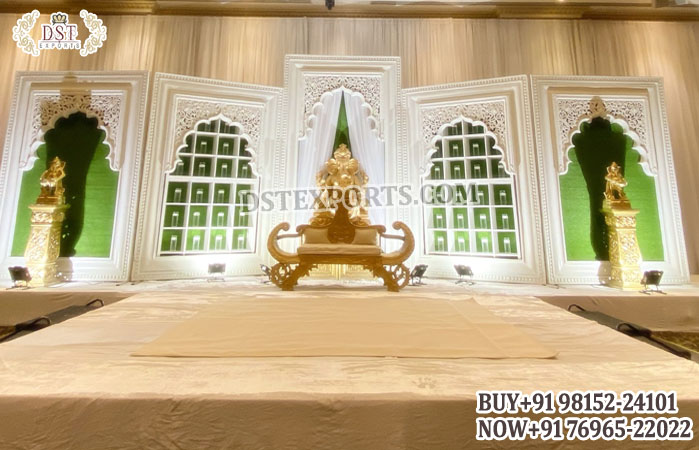 Muslim Wedding White Mehrab Panels Stage