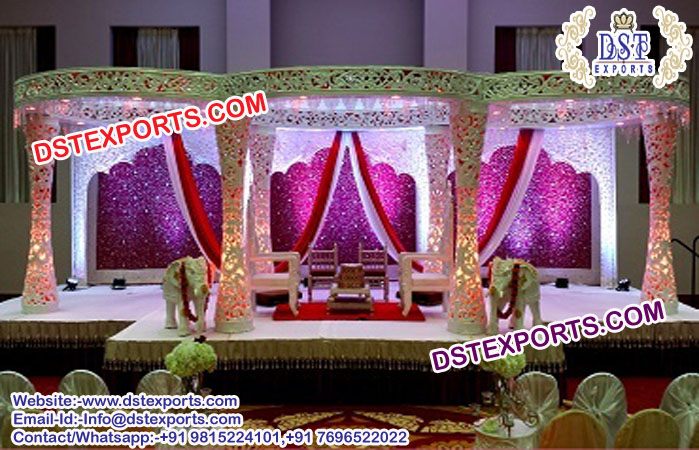 Latest Wedding White Delizio Carved Mandap