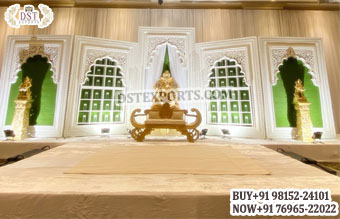 Muslim Wedding White Mehrab Panels Stage